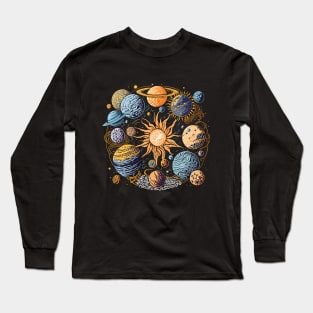 Van Gogh Style Solar System Graphic Design Long Sleeve T-Shirt